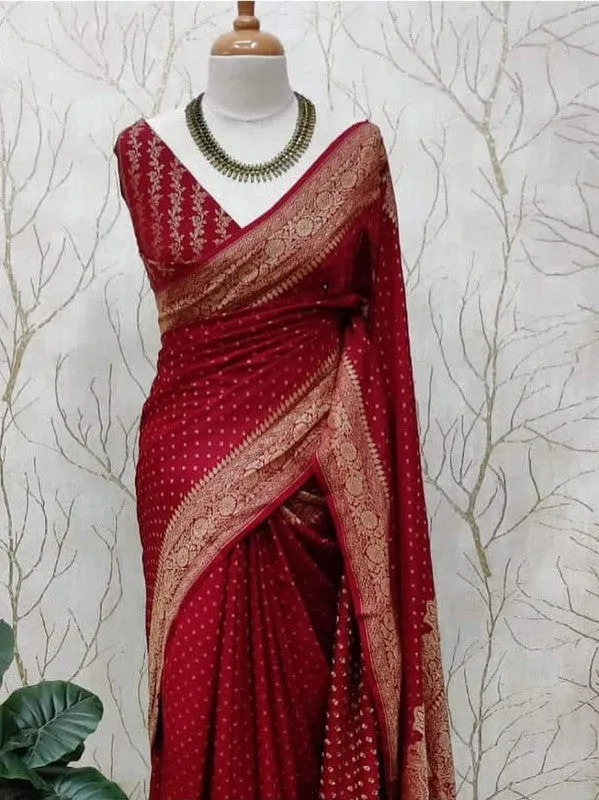 Pure Banarasi Handloom Khaddi Georgette Crepe Silk Border Saree