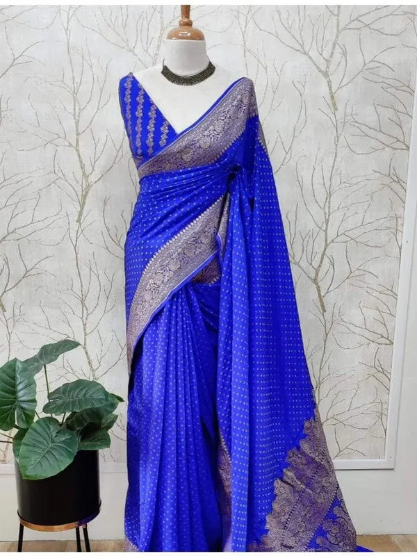 Pure Banarasi Handloom Khaddi Georgette Crepe Silk Border Saree