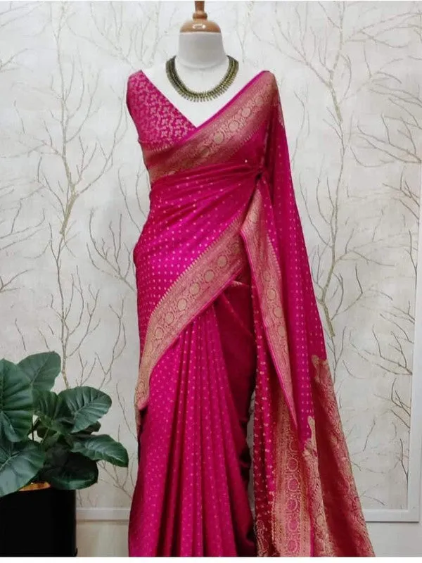 Pure Banarasi Handloom Khaddi Georgette Crepe Silk Border Saree