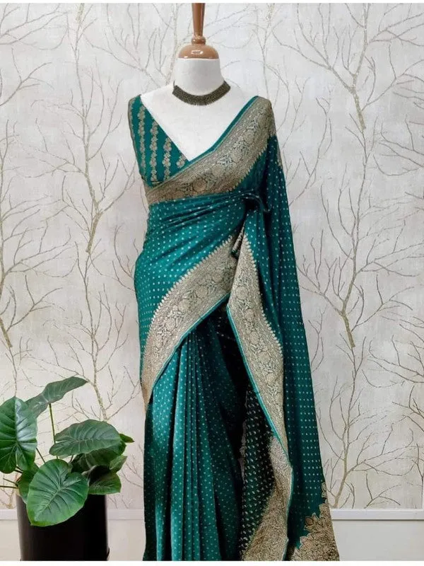 Pure Banarasi Handloom Khaddi Georgette Crepe Silk Border Saree