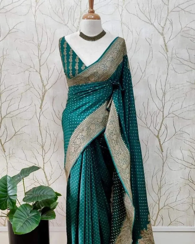Pure Banarasi Handloom Khaddi Georgette Crepe Silk Border Saree