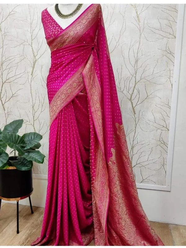 Pure Banarasi Handloom Khaddi Georgette Crepe Silk Border Saree