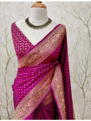 Pure Banarasi Handloom Khaddi Georgette Crepe Silk Border Saree