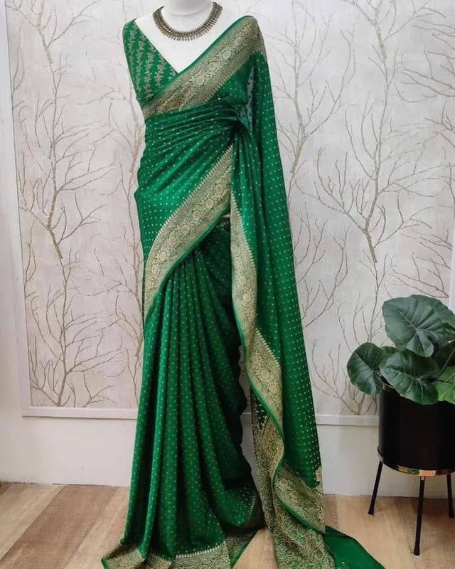 Pure Banarasi Handloom Khaddi Georgette Crepe Silk Border Saree