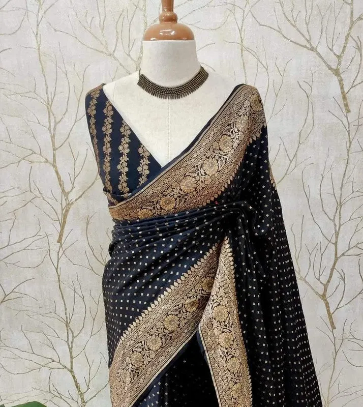 Pure Banarasi Handloom Khaddi Georgette Crepe Silk Border Saree