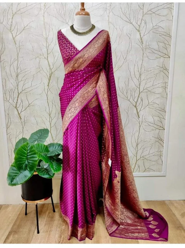 Pure Banarasi Handloom Khaddi Georgette Crepe Silk Border Saree