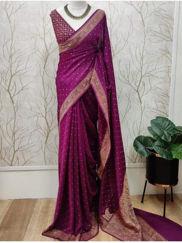 Pure Banarasi Handloom Khaddi Georgette Crepe Silk Border Saree