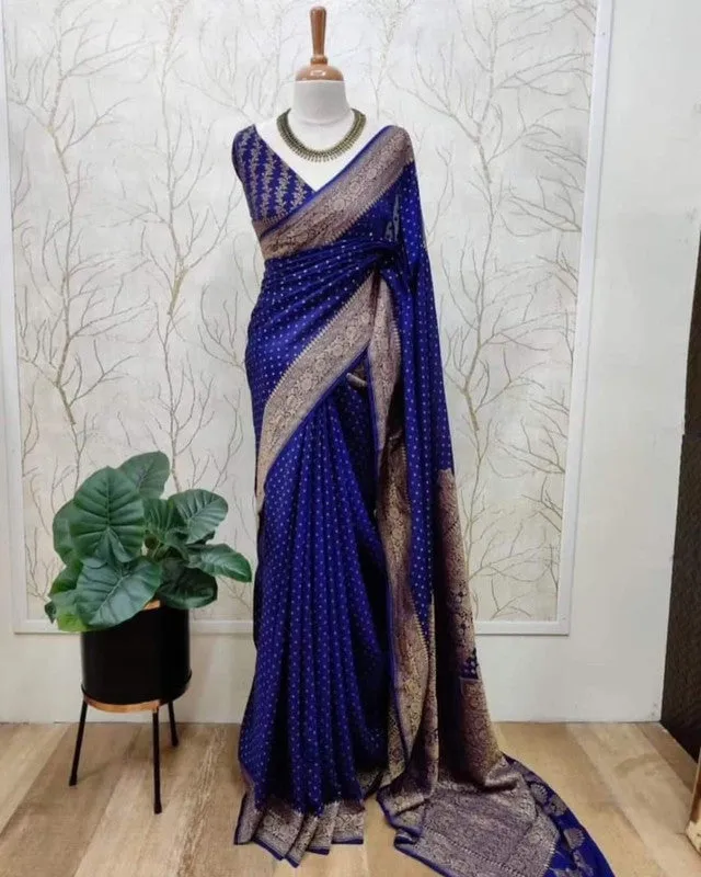 Pure Banarasi Handloom Khaddi Georgette Crepe Silk Border Saree