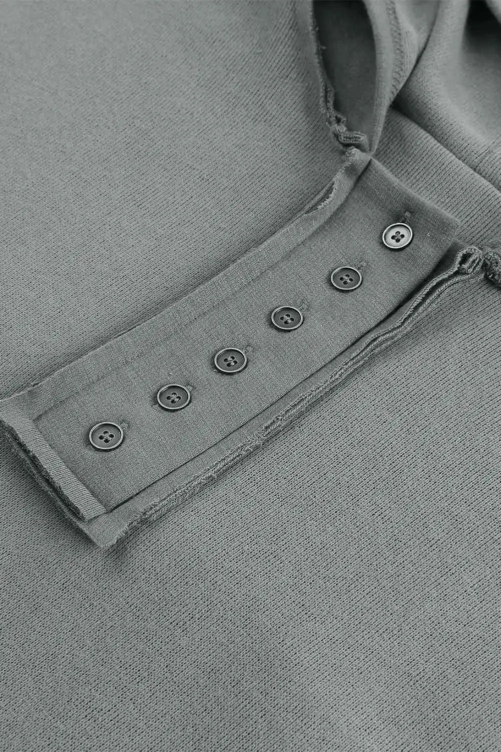 Quarter-Button Exposed Seam Dropped Shoulder Hoodie