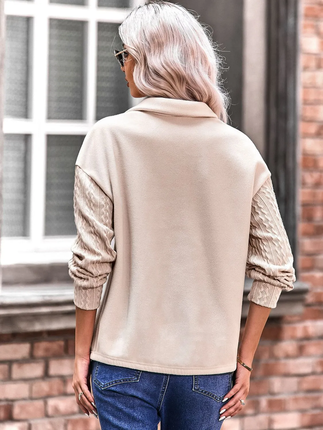 Quarter Zip Dropped Shoulder Spliced Sweatshirt-Online Exclusive