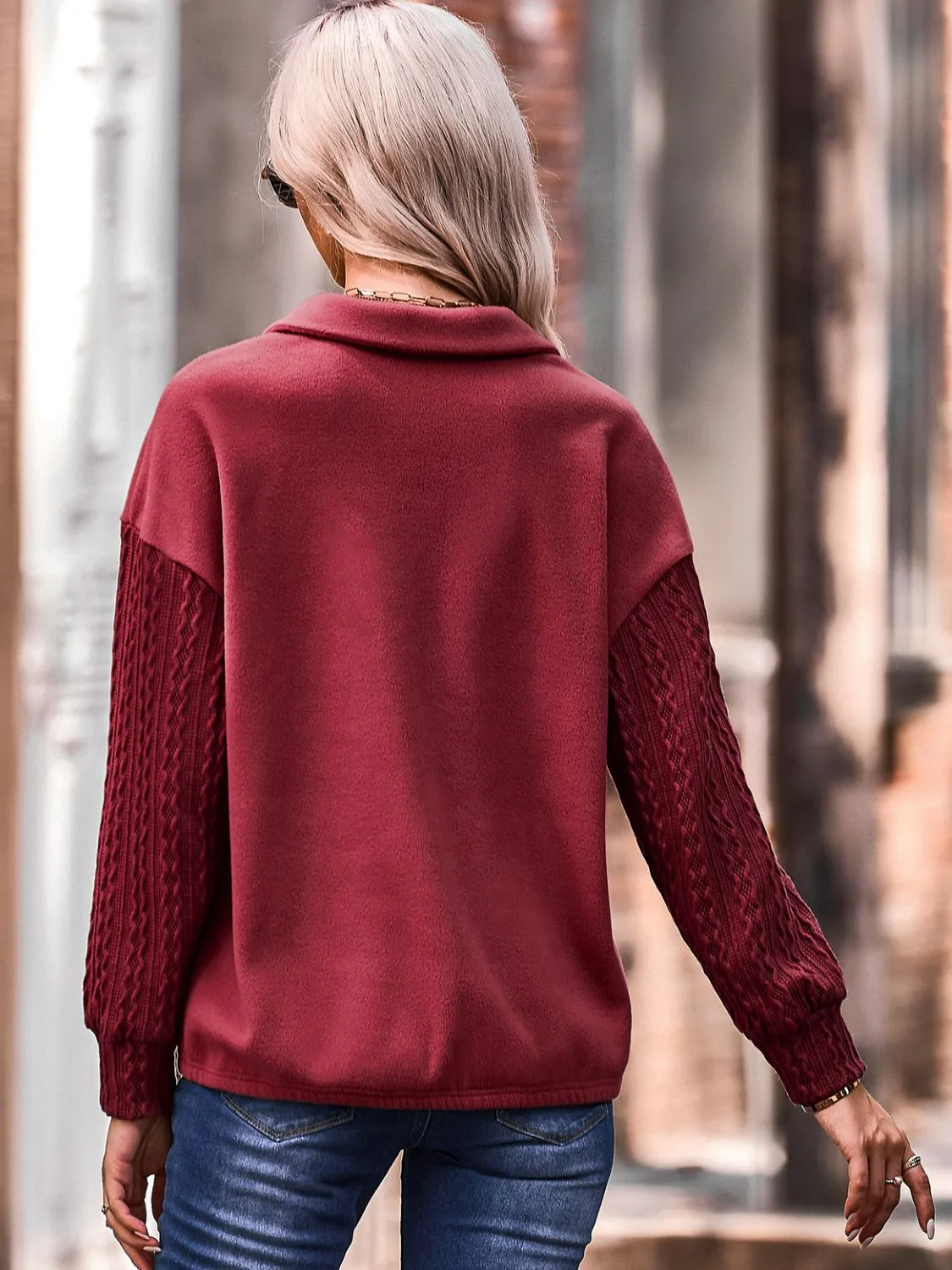 Quarter Zip Dropped Shoulder Spliced Sweatshirt-Online Exclusive