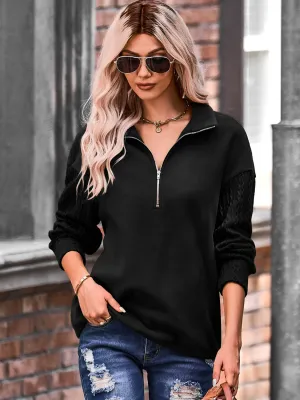 Quarter Zip Dropped Shoulder Spliced Sweatshirt-Online Exclusive