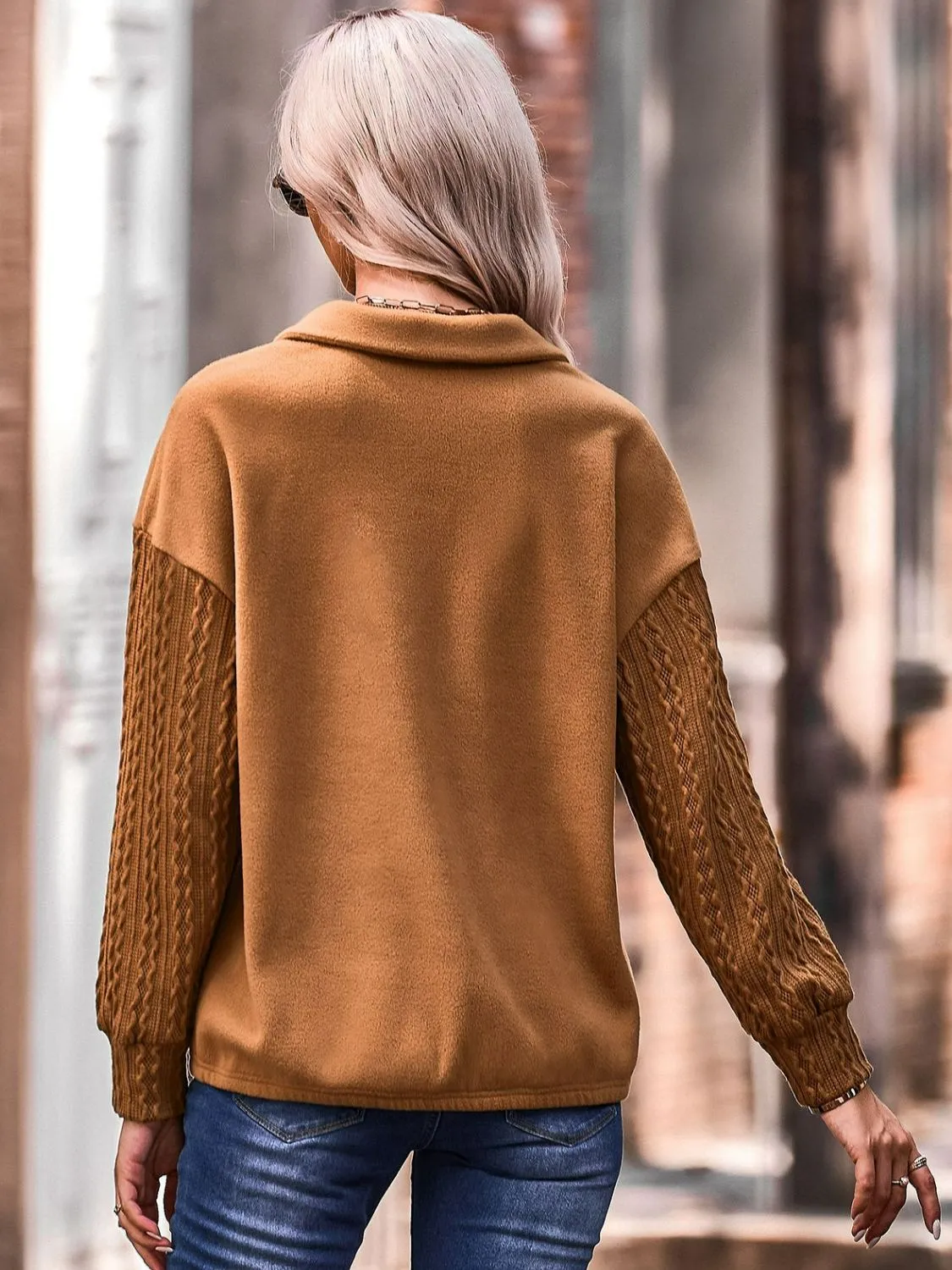 Quarter Zip Dropped Shoulder Spliced Sweatshirt-Online Exclusive