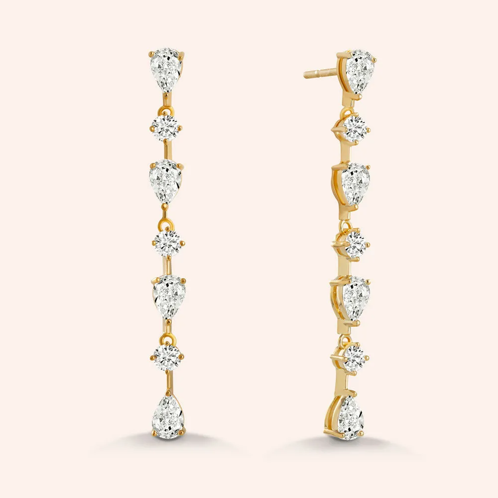 "Crowd Stunners" 4.6CTW Oval & Round Cut Linear Drop Earrings