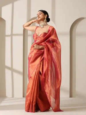 Rani Copper Banarasi Tissue Saree with Blouse Fabric