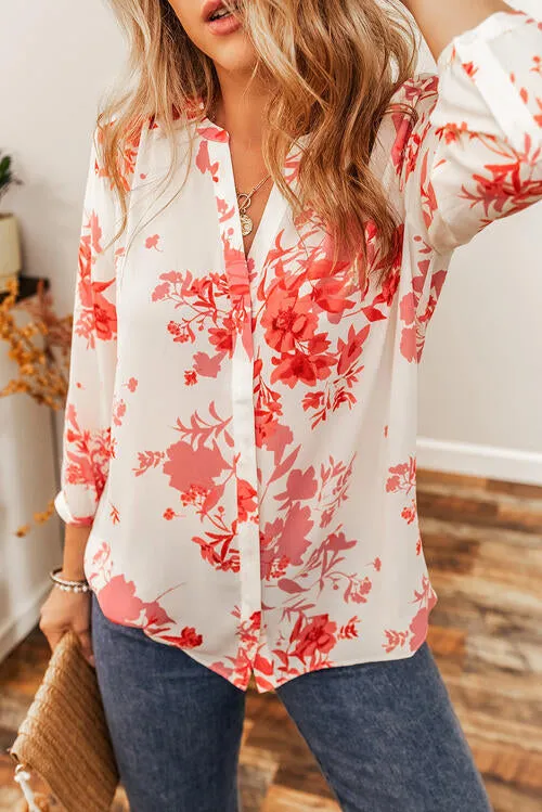 Raylee Floral Notched Long Sleeve Blouse