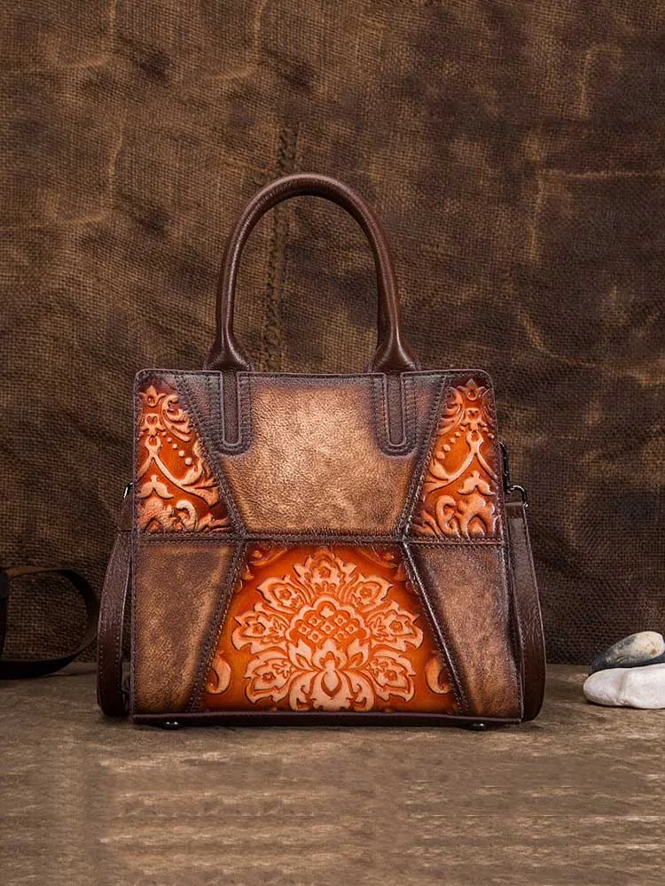 Retro Embossed Hand Rubbed Patchwork Fashion Handbag