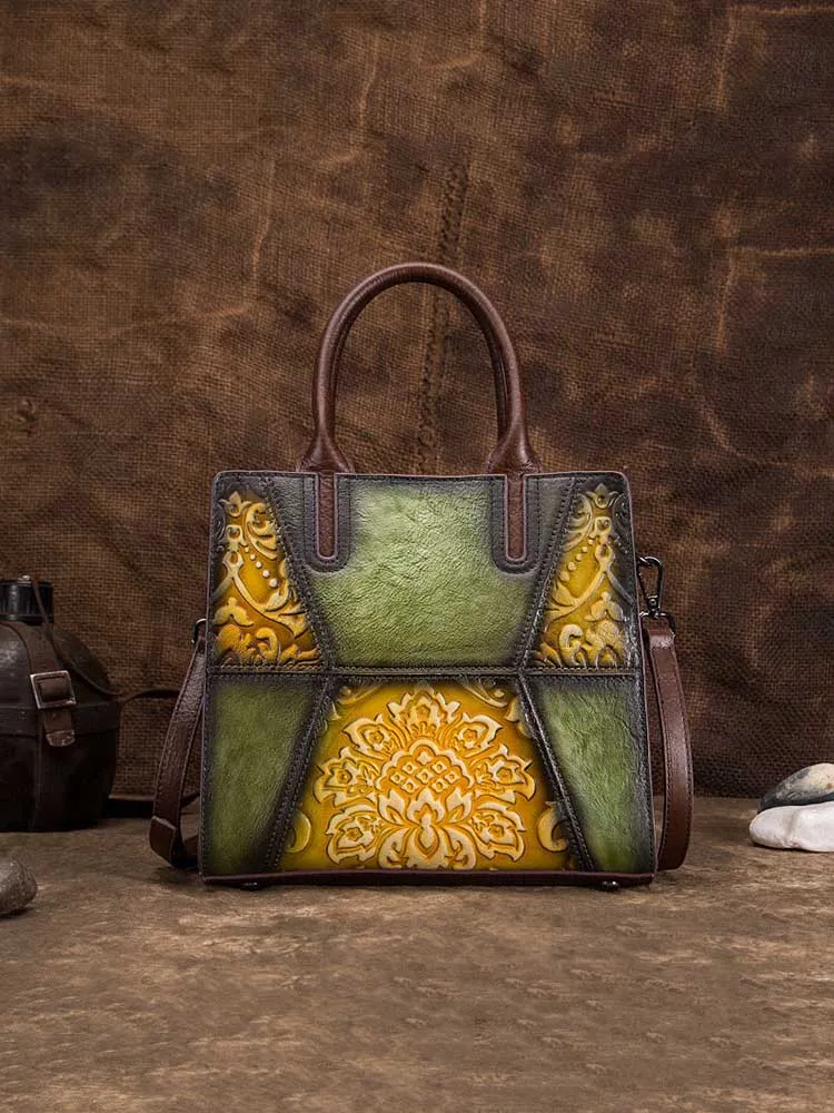 Retro Embossed Hand Rubbed Patchwork Fashion Handbag
