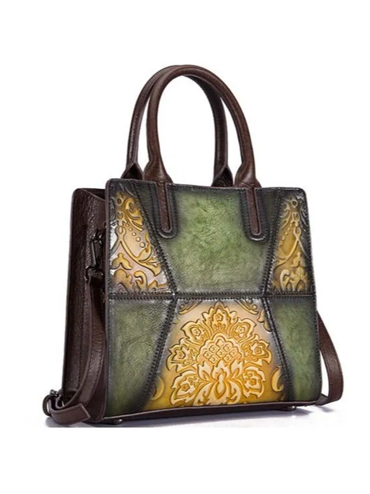 Retro Embossed Hand Rubbed Patchwork Fashion Handbag