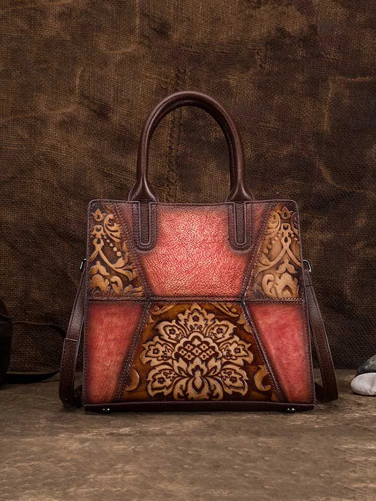 Retro Embossed Hand Rubbed Patchwork Fashion Handbag