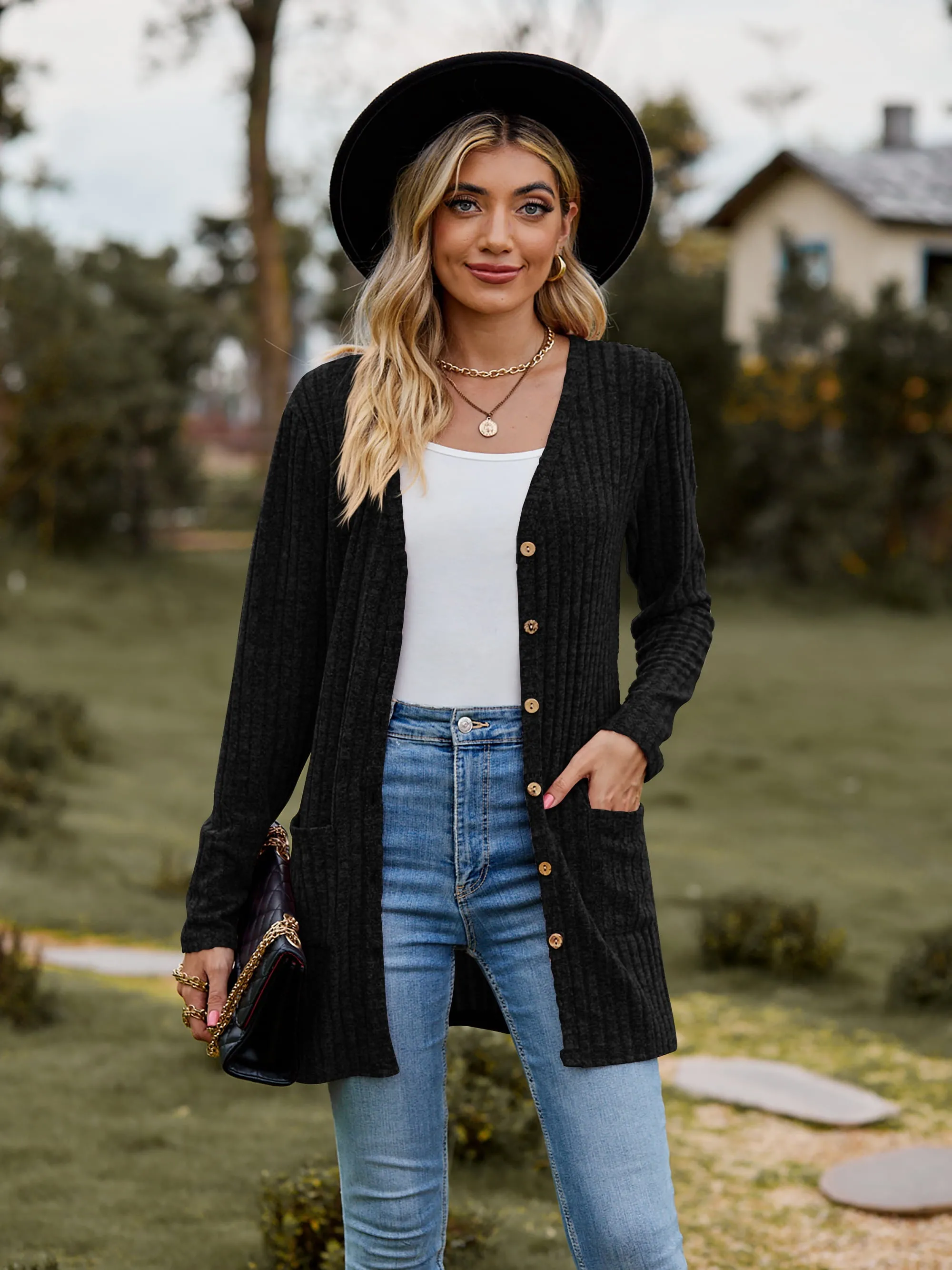 Ribbed Button-UP Cardigan with Pockets (6 Colors)