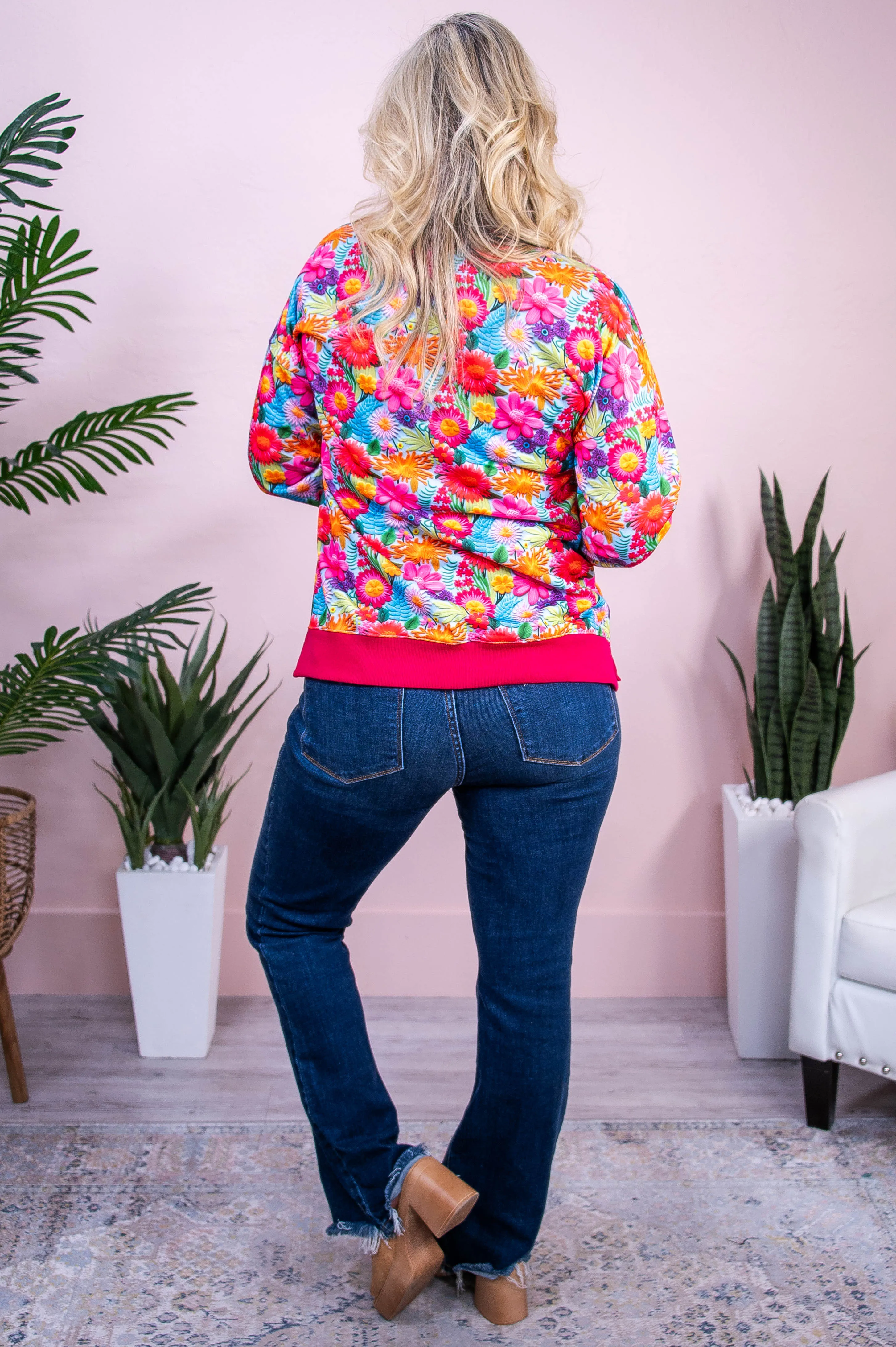 Roll With Us Pink/Multi Color Floral Sweatshirt - T10246PK