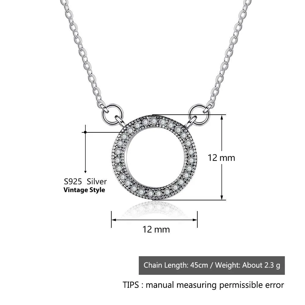 Round Hollow Design CZ Solid 925 Sterling Silver Necklace & Pendants Fashion Women Necklace Vintage Jewelry
