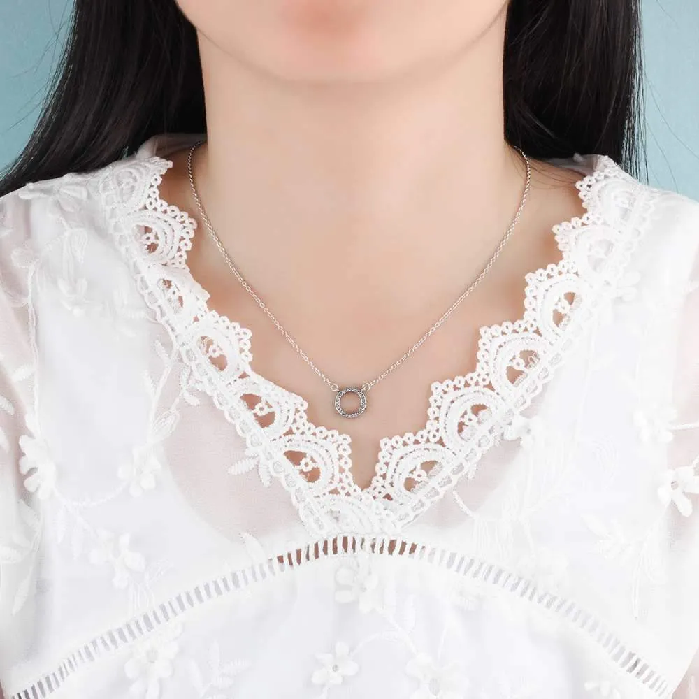 Round Hollow Design CZ Solid 925 Sterling Silver Necklace & Pendants Fashion Women Necklace Vintage Jewelry