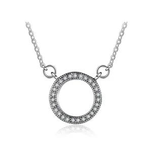 Round Hollow Design CZ Solid 925 Sterling Silver Necklace & Pendants Fashion Women Necklace Vintage Jewelry