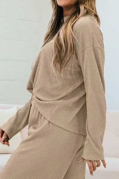 Round Neck Dropped Shoulder Top and Pants Lounge Set
