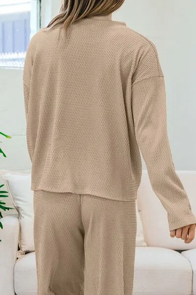 Round Neck Dropped Shoulder Top and Pants Lounge Set