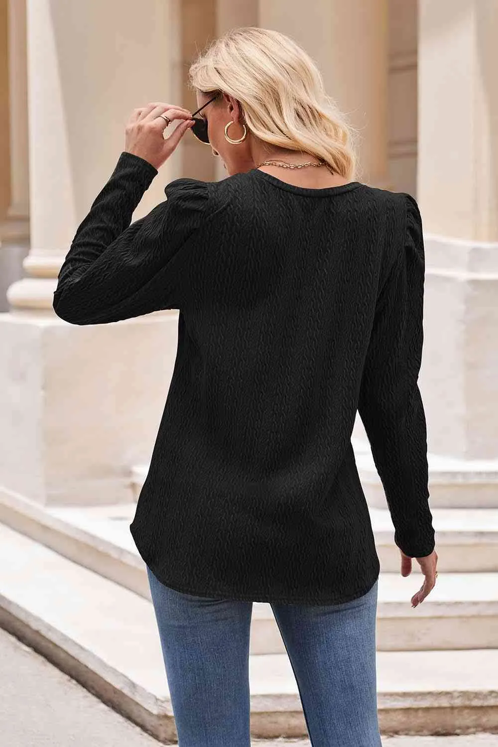 Round Neck Puff Sleeve Blouse (7 Colors)