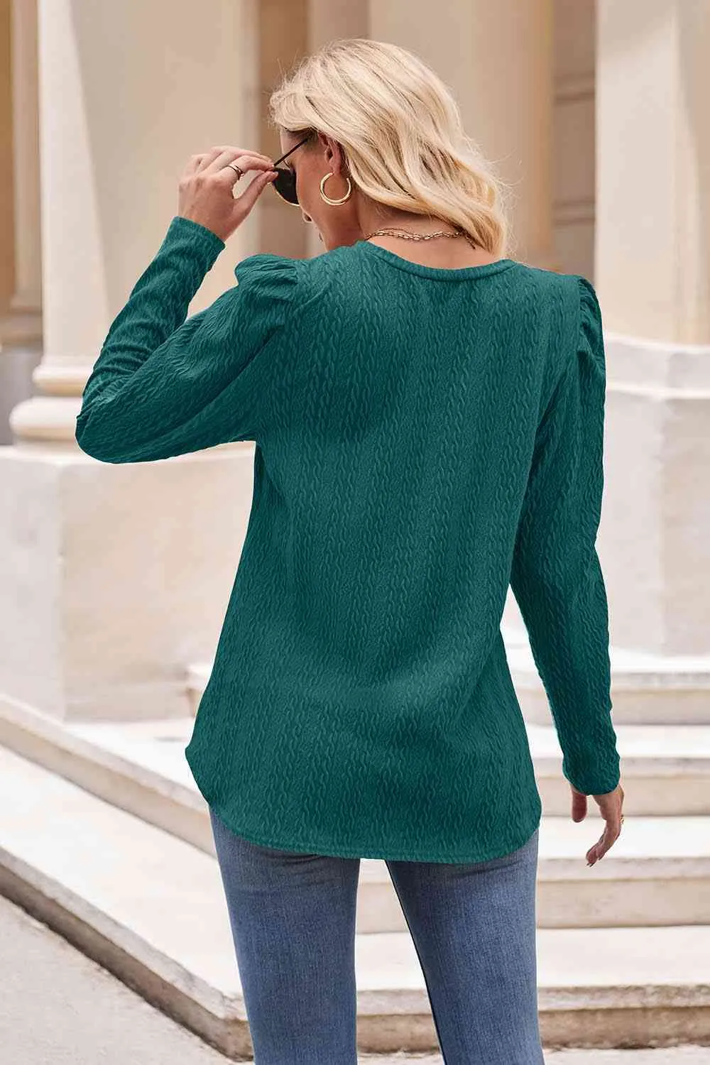 Round Neck Puff Sleeve Blouse (7 Colors)