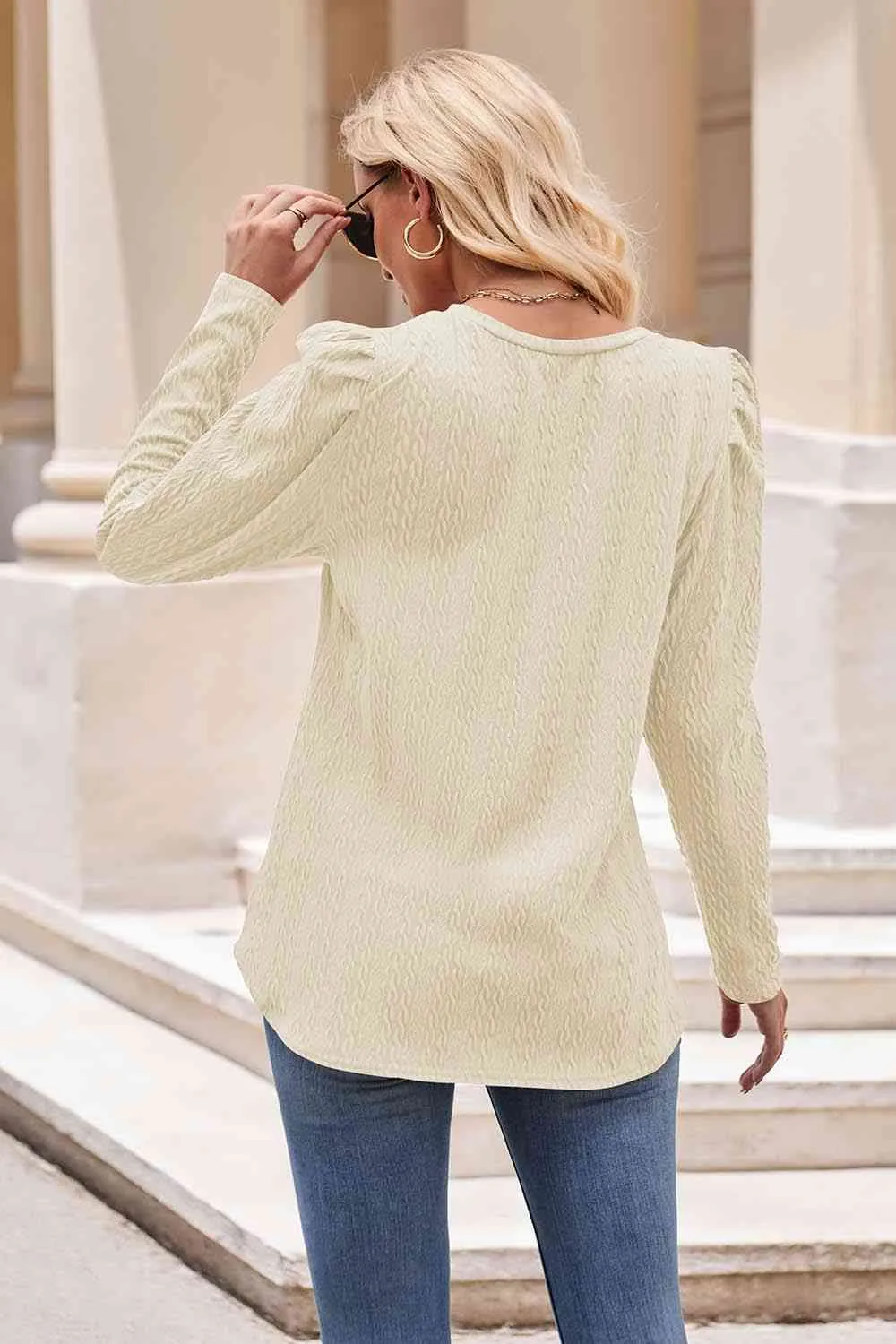 Round Neck Puff Sleeve Blouse (7 Colors)