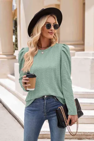 Round Neck Puff Sleeve Blouse (7 Colors)