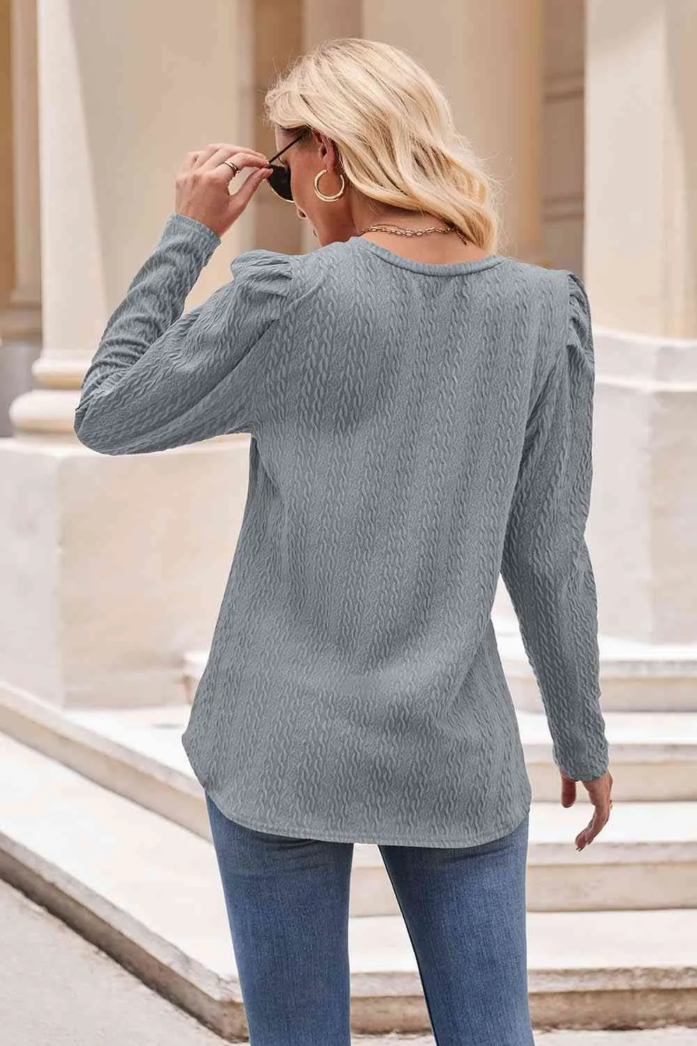Round Neck Puff Sleeve Blouse (7 Colors)