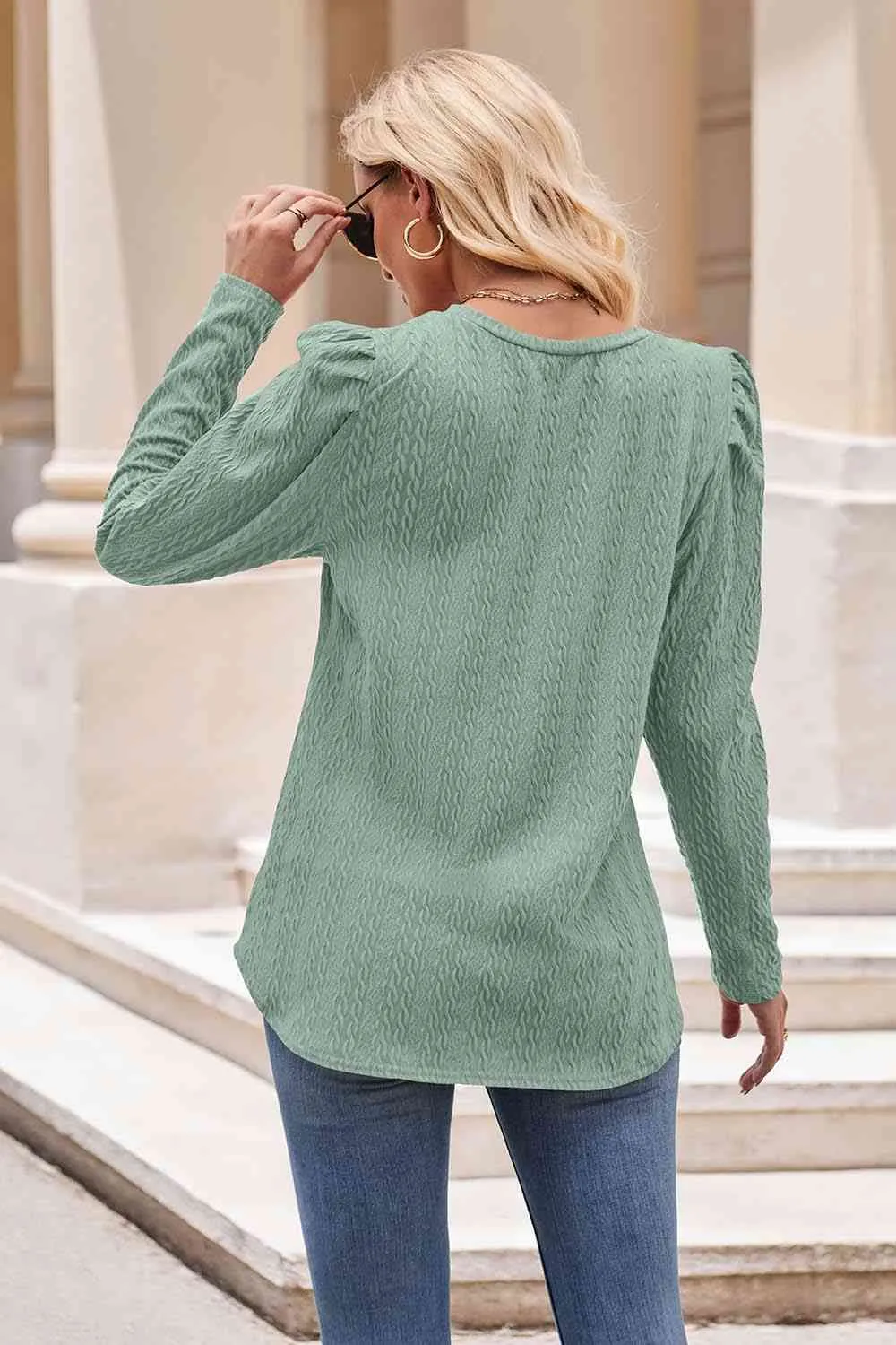 Round Neck Puff Sleeve Blouse (7 Colors)