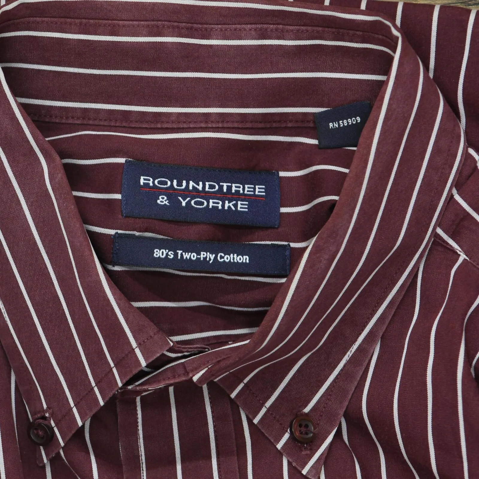 Roundtree & Yorke Mens 80's 2 Ply Cotton Striped Button Up Long Sleeve Shirt L