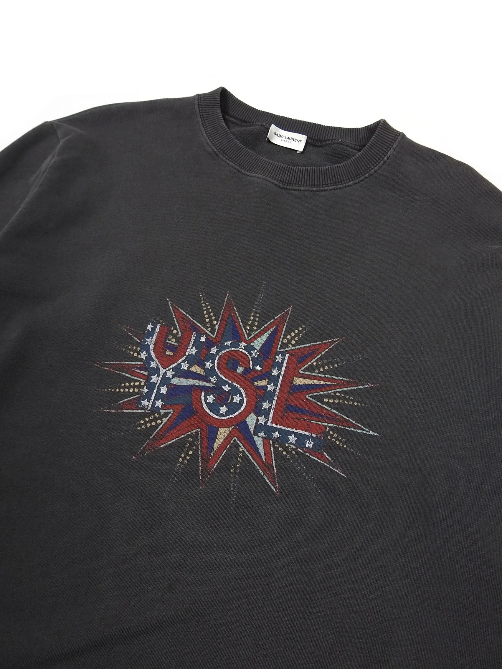 Saint Laurent Charcoal Graphic Crewneck Sweater Size Large