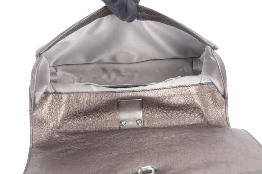 SALVATORE FERRAGAMO GANCINI CLUTCH (BW-21 A498) DARK GREY METALLIC RUTHENIUM HARDWARE NO DUTS COVER