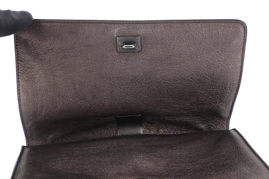 SALVATORE FERRAGAMO GANCINI CLUTCH (BW-21 A498) DARK GREY METALLIC RUTHENIUM HARDWARE NO DUTS COVER