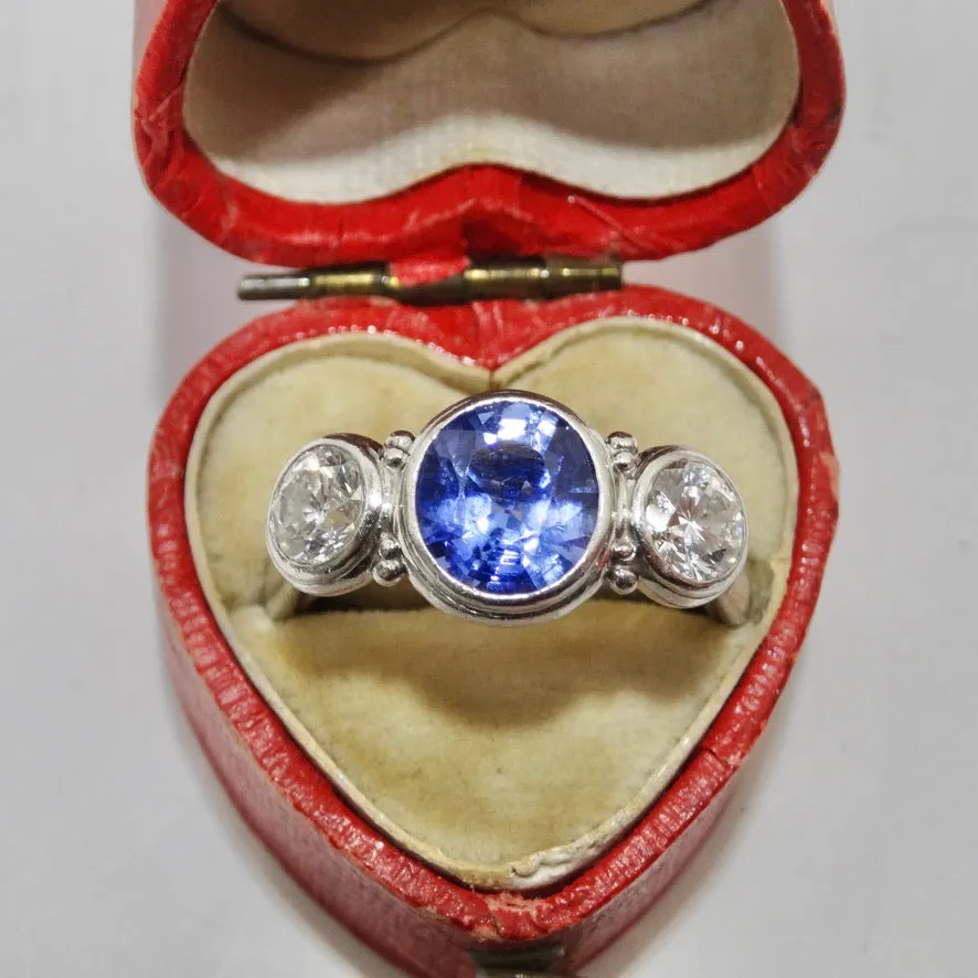 Sapphire Platinum Vintage Diamond Ring