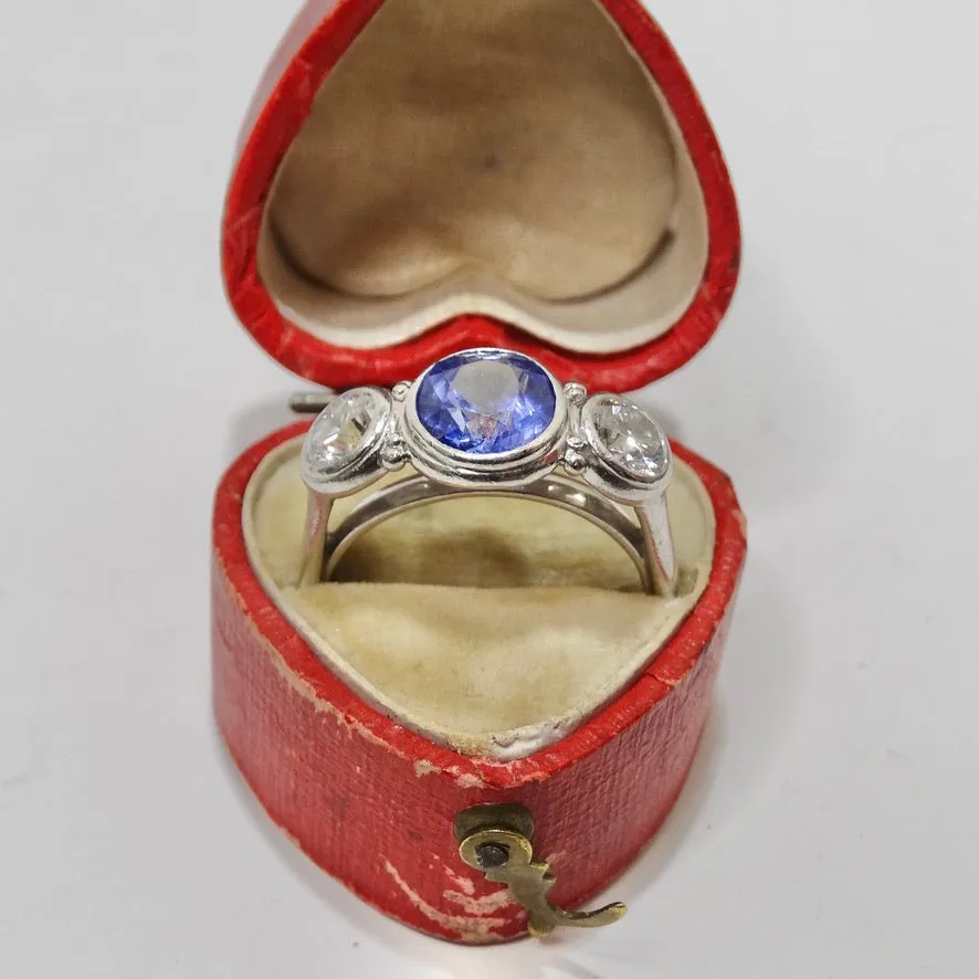 Sapphire Platinum Vintage Diamond Ring