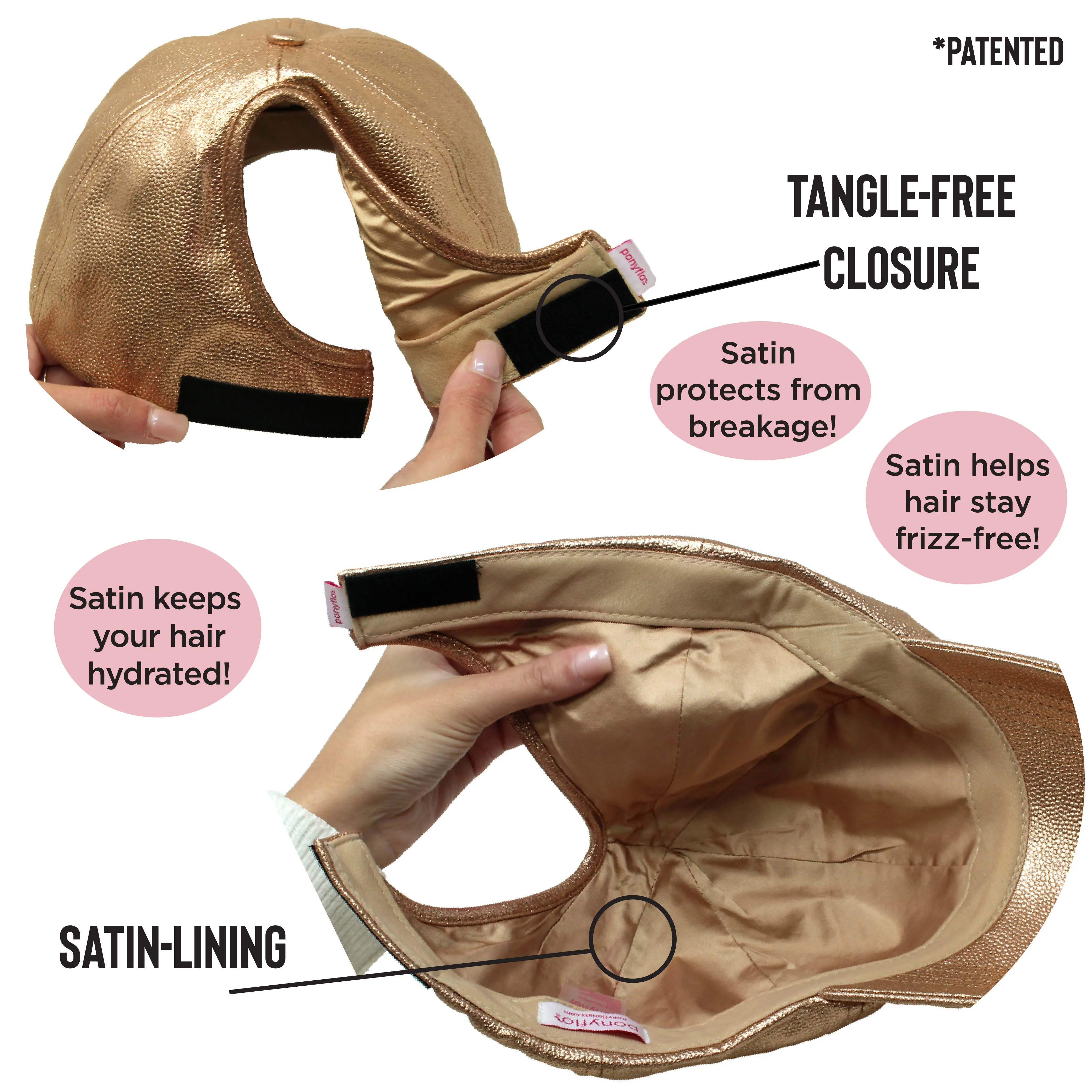 Satin-Lined Ponyflo® Cap - Faux Leather Gold
