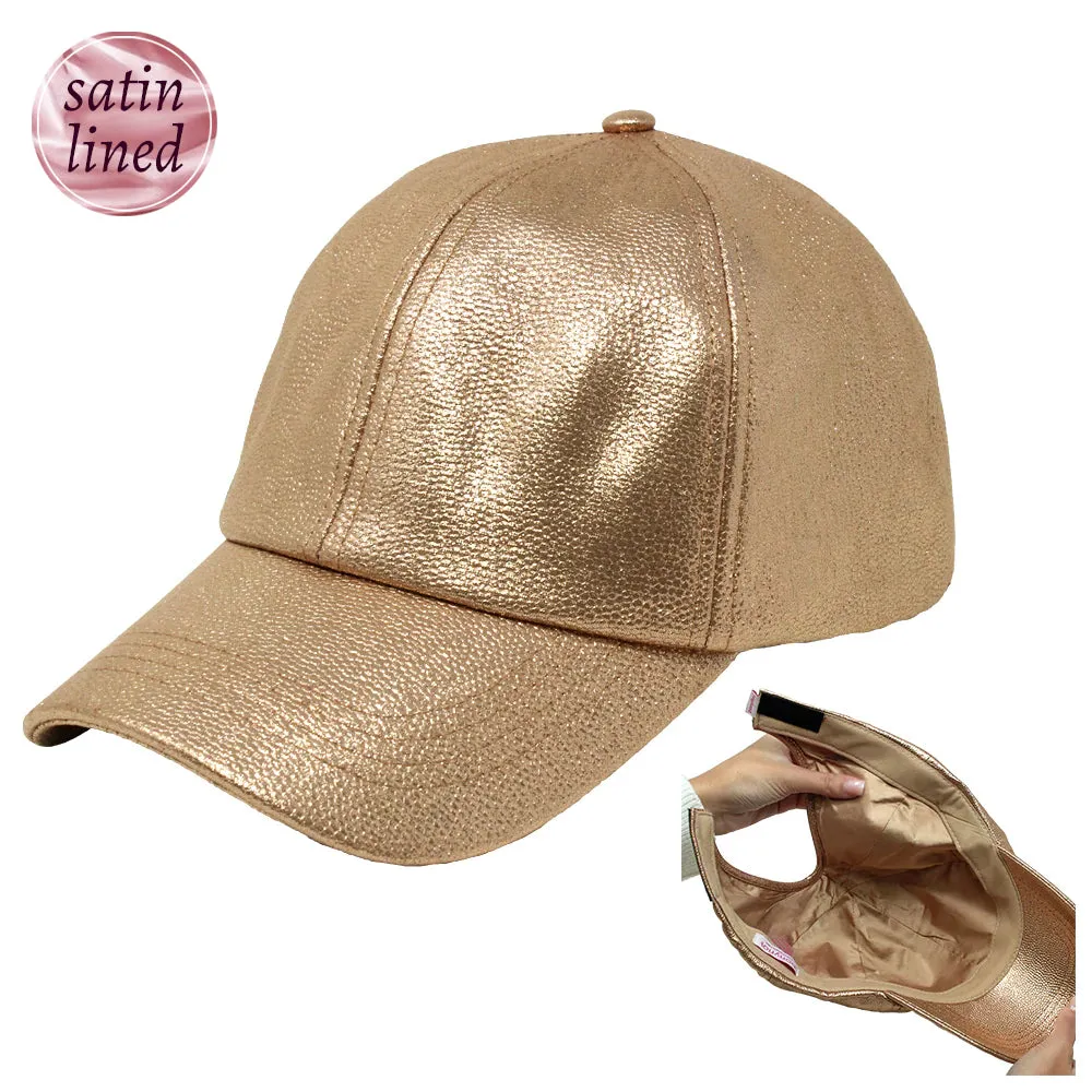Satin-Lined Ponyflo® Cap - Faux Leather Gold