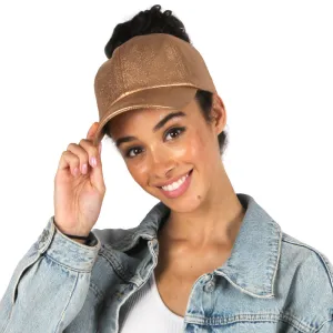 Satin-Lined Ponyflo® Cap - Faux Leather Gold