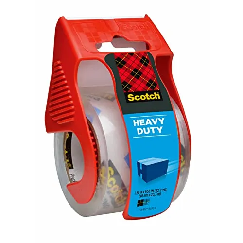 Scotch Heavy Duty Shipping Tape and Moving Packing Tape, Clear, Packing and Moving Supplies, 1.88 in. x 27.7 yd., 1 Tape Roll with Dispenser
