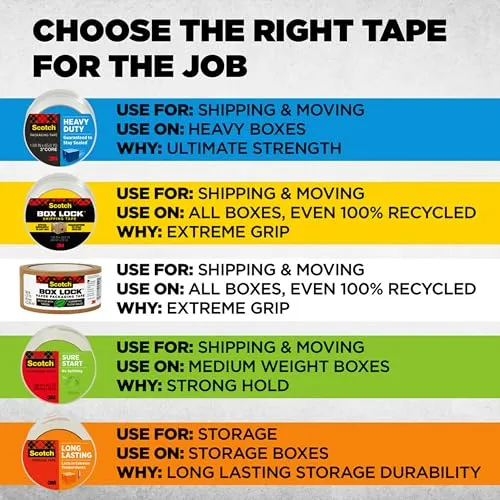 Scotch Heavy Duty Shipping Tape and Moving Packing Tape, Clear, Packing and Moving Supplies, 1.88 in. x 27.7 yd., 1 Tape Roll with Dispenser