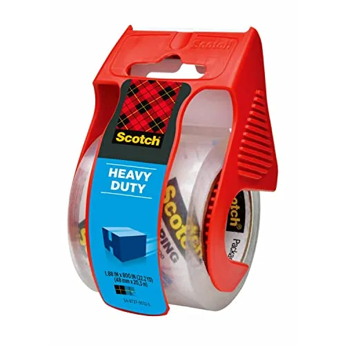 Scotch Heavy Duty Shipping Tape and Moving Packing Tape, Clear, Packing and Moving Supplies, 1.88 in. x 27.7 yd., 1 Tape Roll with Dispenser