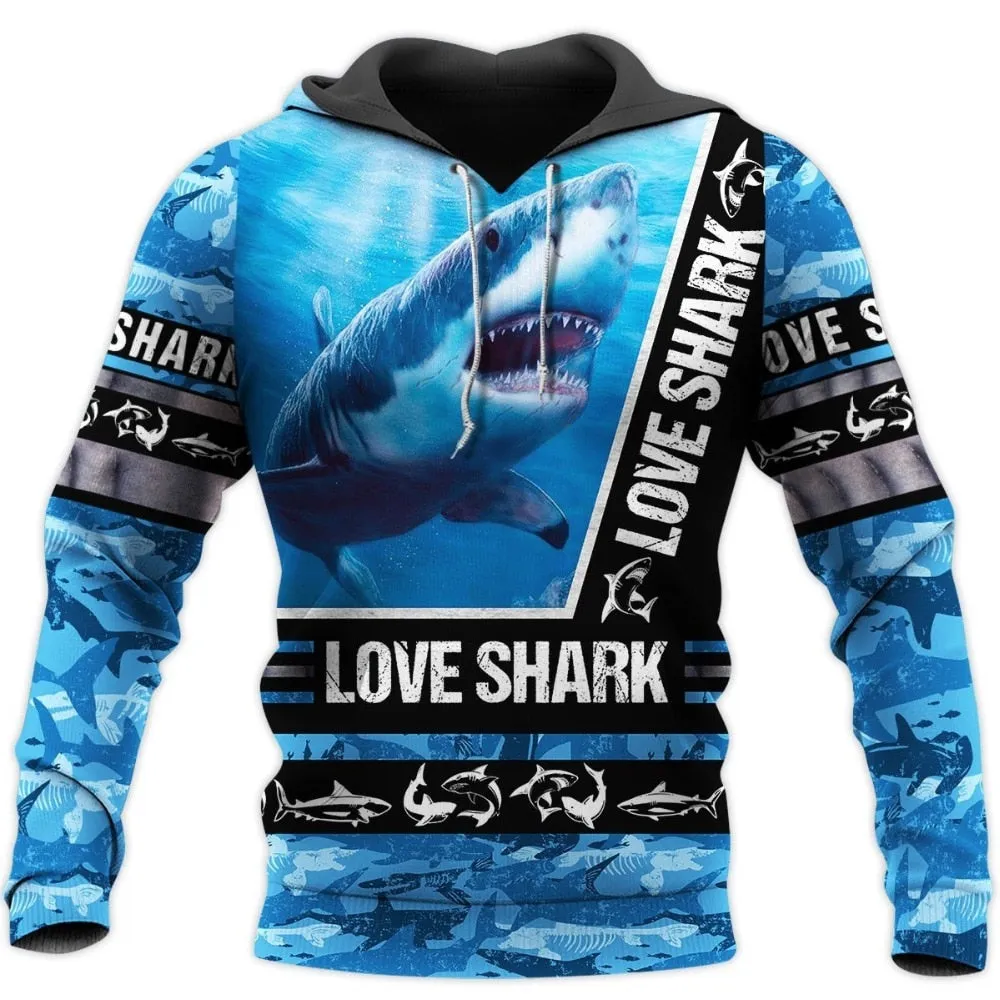 Scuba diving Hoodie Summer Men | Sharks Love Blue